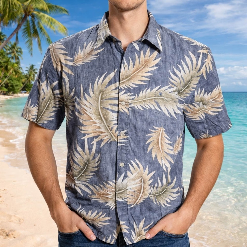 Cooke‎ Street Hawaiian Aloha Shirt XL Floral Tropical Leaves Reverse Print